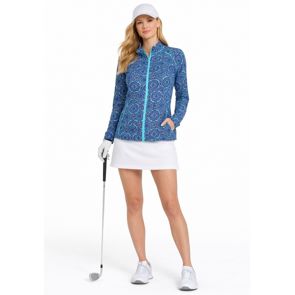 Coolibar Blue Long‎ Sleeve Geometric Golf Pickleball Sport Jacket UV SPF 50 L